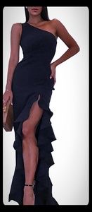 NWOT One shoulder black slit mermaid dress